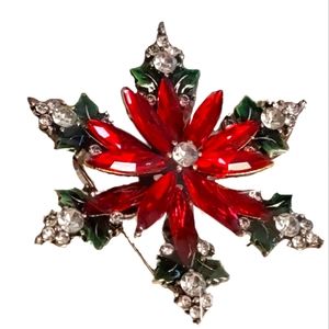 Holly & Crystal Snowflake Brooch